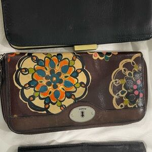 Fossil Brown Wallet with Colorful Floral Design